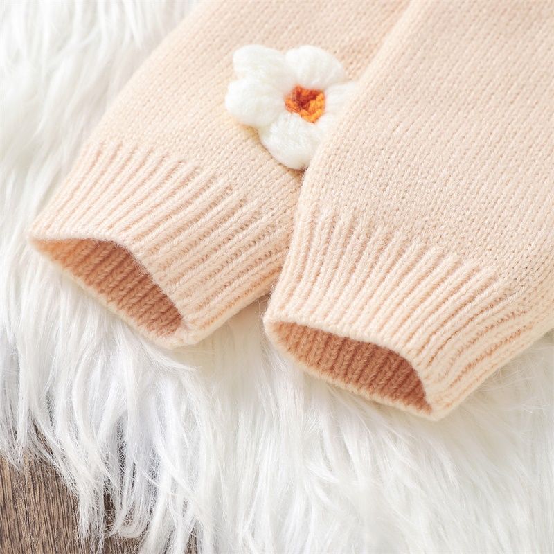 0-36M Infant Girl Sweater Cardigan Long Sleeve V Neck Button Closure Flower Winter Warm Knit Sweater For Baby Girls BC01