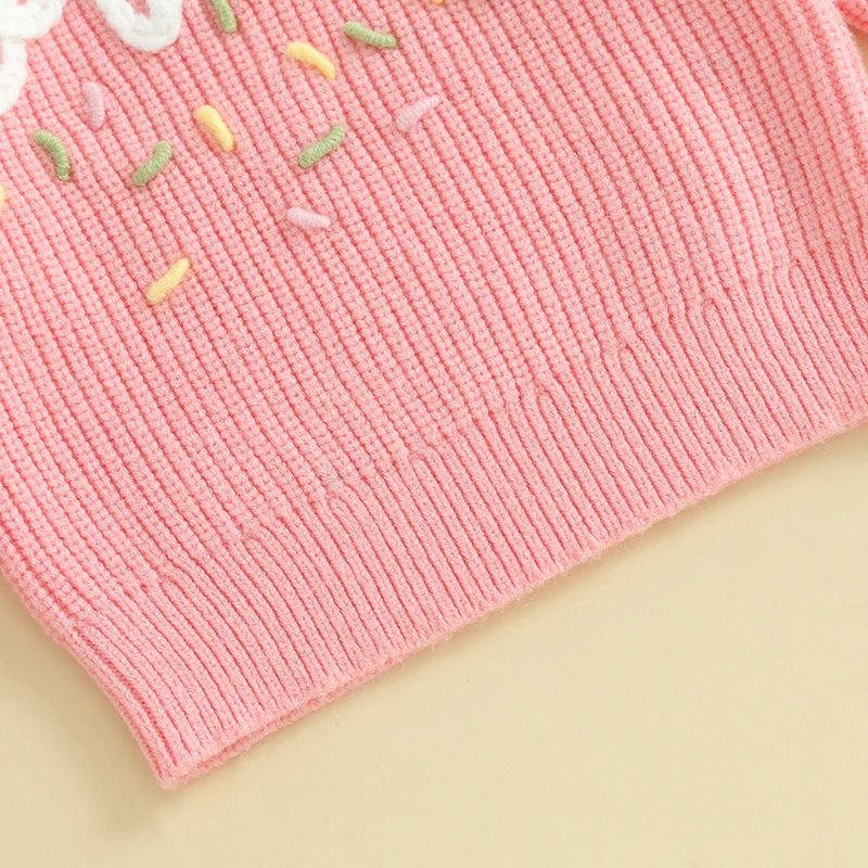 Newborn Baby Girl First Birthday Sweater Casual Long Sleeve Letter Embroidery Ribbed Knit Pullover Sweater Toddler Clothes BC019