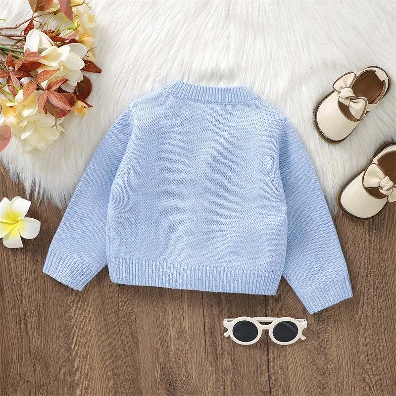 0-36M Infant Girl Sweater Cardigan Long Sleeve V Neck Button Closure Flower Winter Warm Knit Sweater For Baby Girls BC01