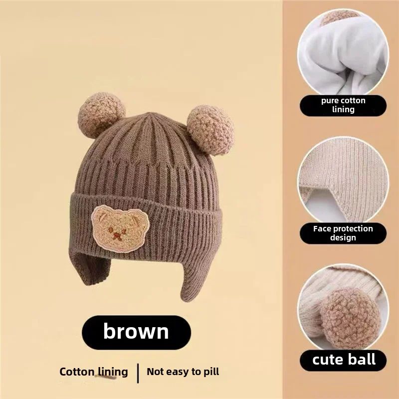 Baby Wool Hat Cute Bear Ear Protection Hat Children Winter Thickened Warm Knitted Korean Version Of The Baby Hat BH04