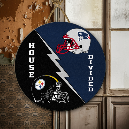 Custom House Divided NFL Football team wooden sign, Football Season Welcome Sign