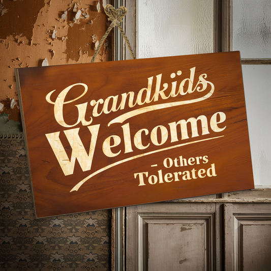 Grandkids Welcome Others Tolerated Wooden Sign, Grandkids Welcome Funny Door Sign, Door Hanger Gift for Grandparent, Wood Sign Decor