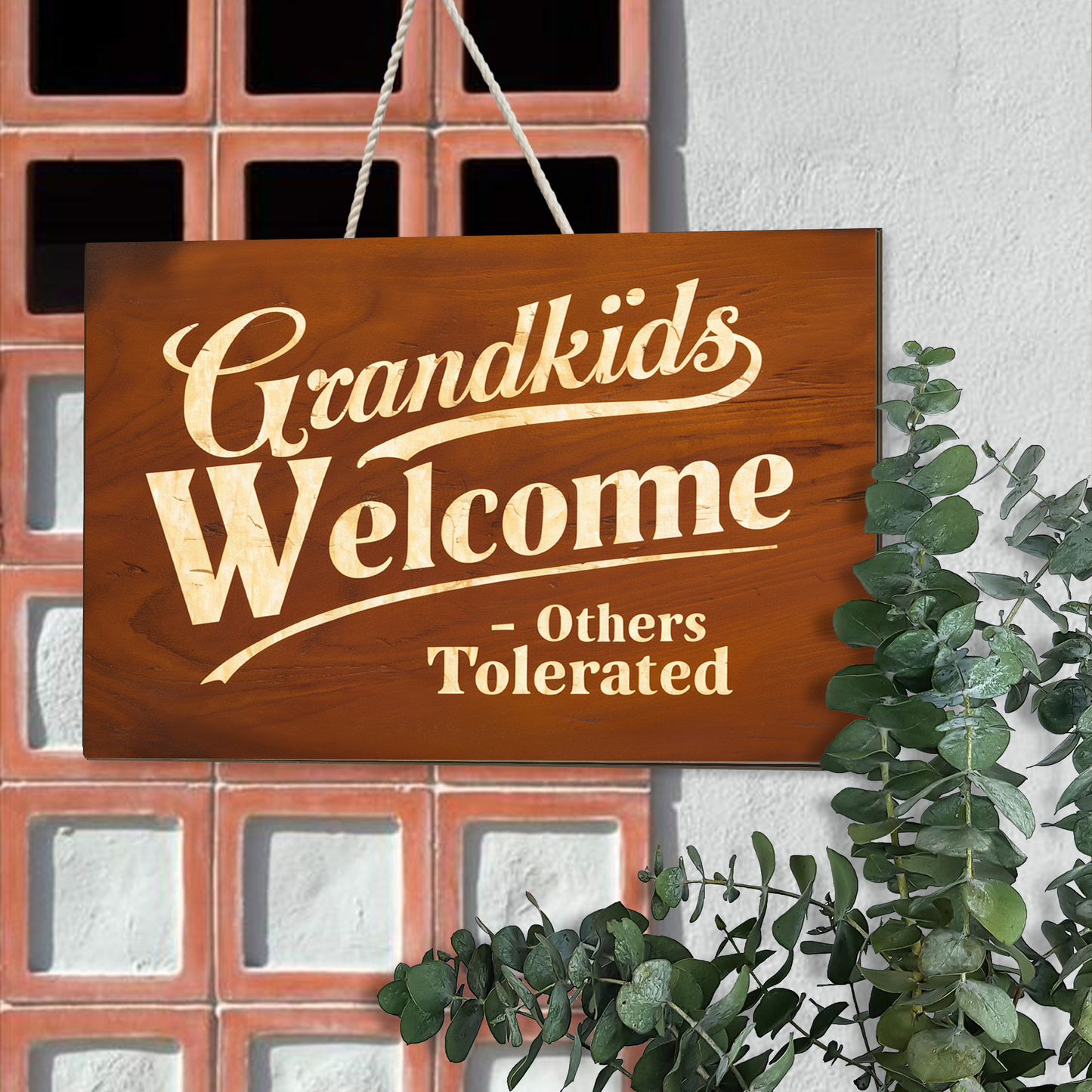 Grandkids Welcome Others Tolerated Wooden Sign, Grandkids Welcome Funny Door Sign, Door Hanger Gift for Grandparent, Wood Sign Decor