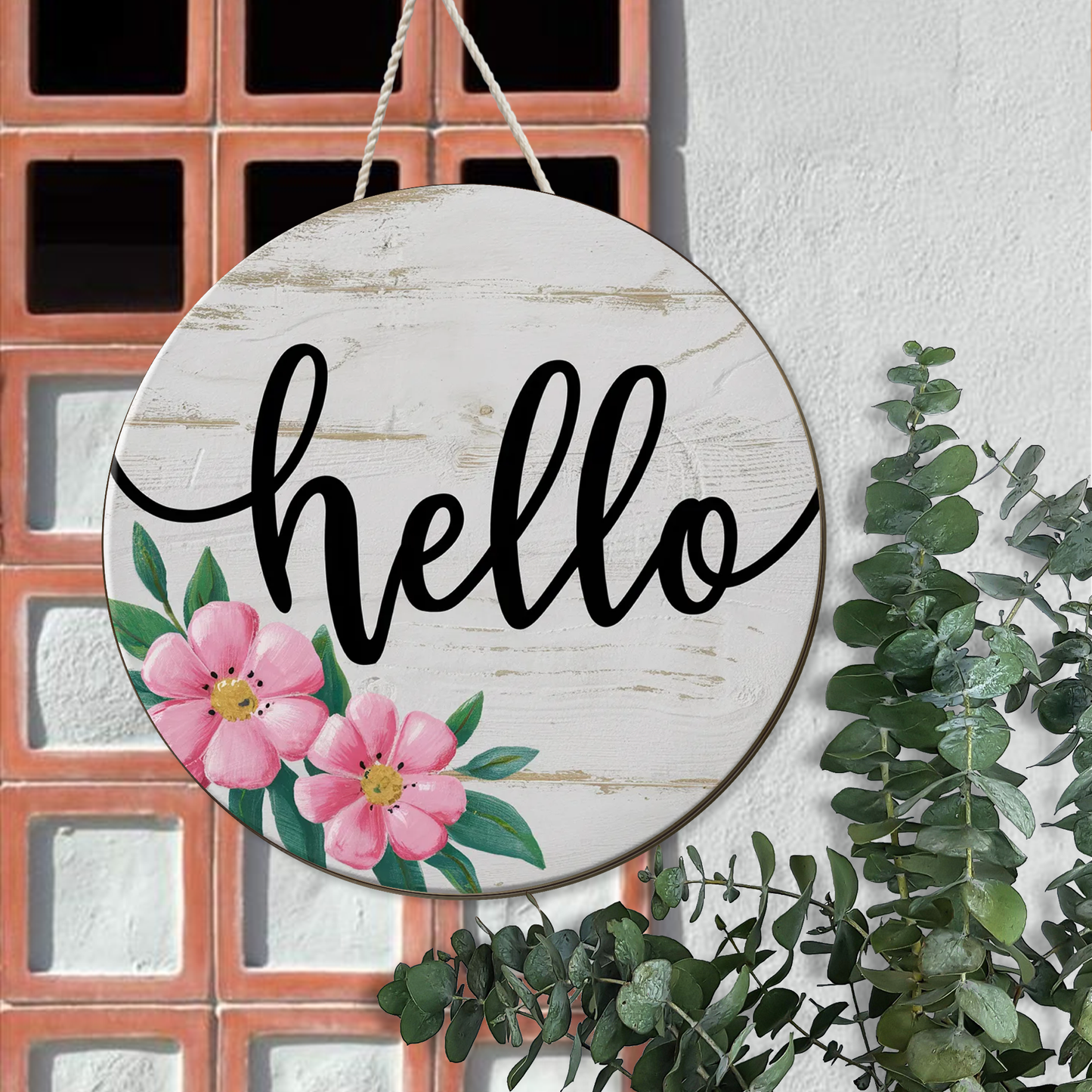 Hello Door Hanger, Hello, Farmhouse Hello Sign, Door Decor, Wooden Door Hanger, Spring Door Hanger