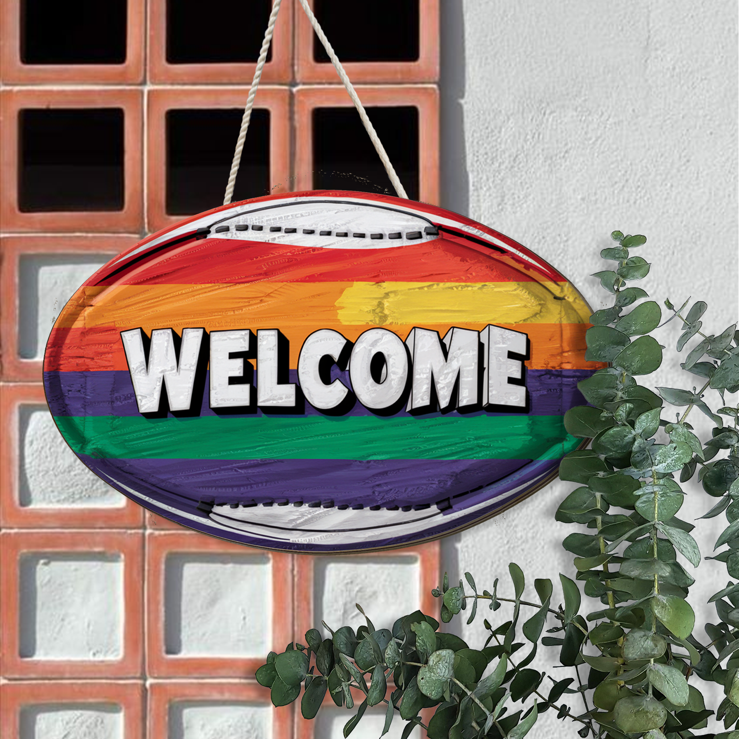 Welcome LGBT wooden Sign, Football door hanger welcome 2 Layered wooden Sign, Pride month Gift Idea