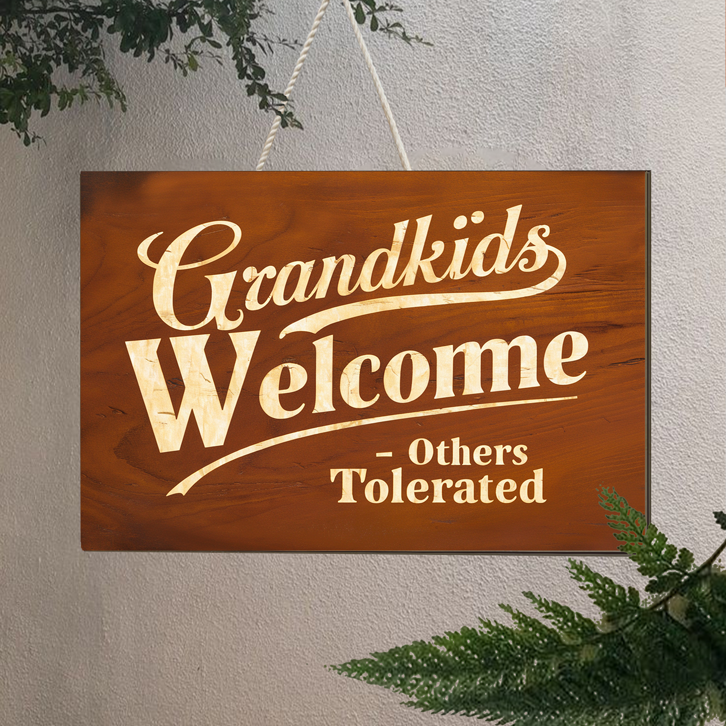 Grandkids Welcome Others Tolerated Wooden Sign, Grandkids Welcome Funny Door Sign, Door Hanger Gift for Grandparent, Wood Sign Decor