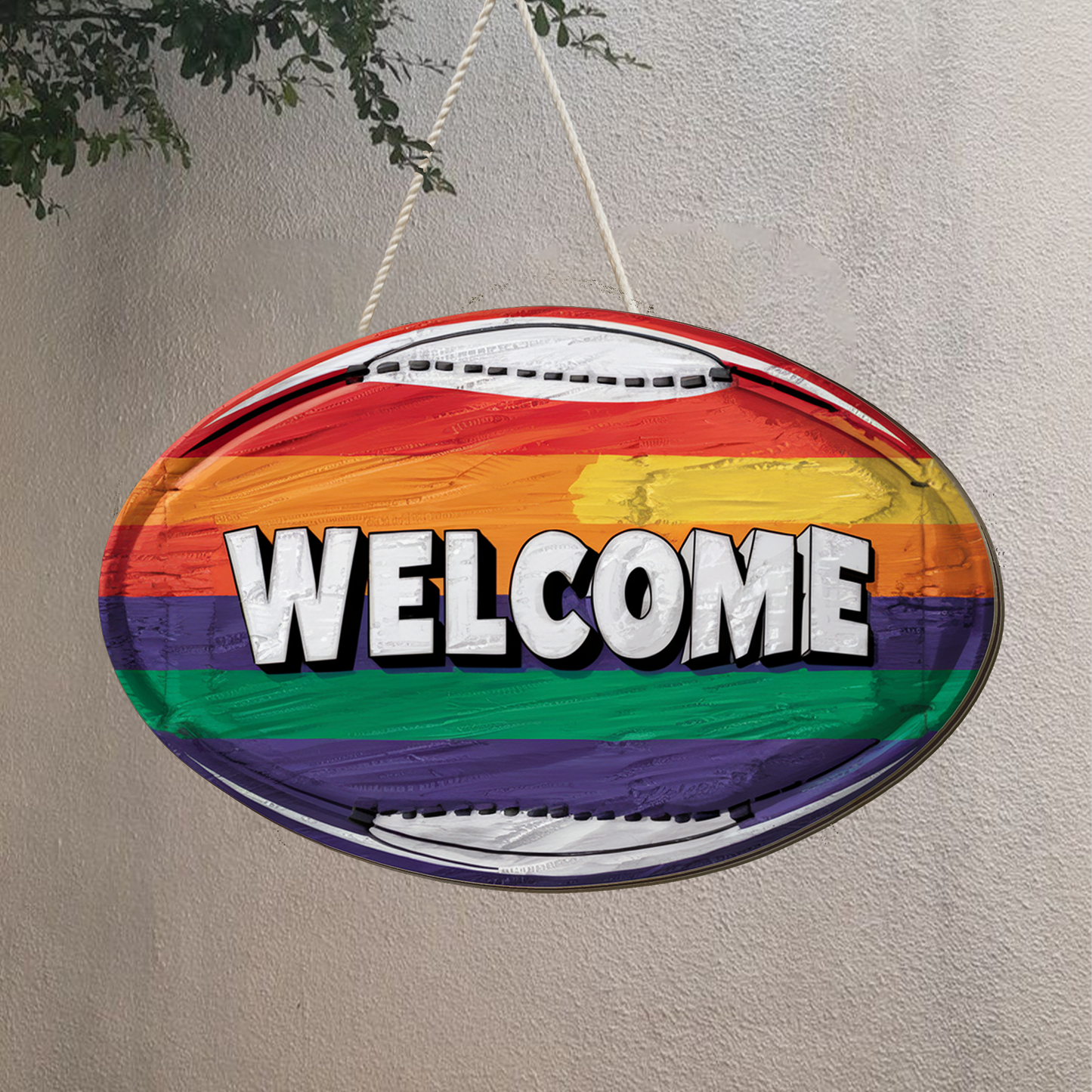 Welcome LGBT wooden Sign, Football door hanger welcome 2 Layered wooden Sign, Pride month Gift Idea