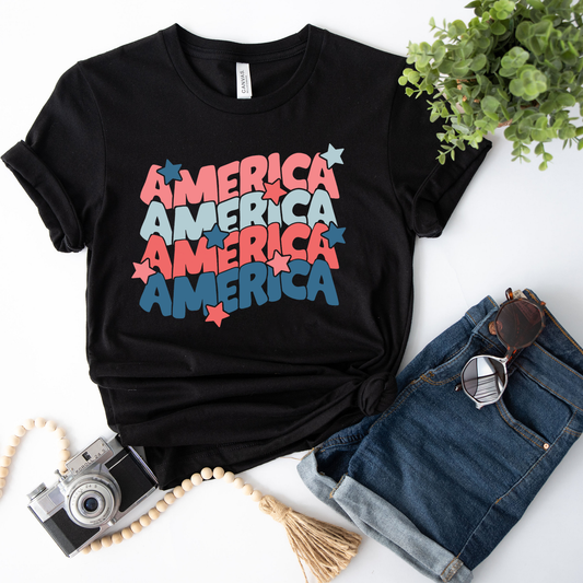 America Stacked America Retro USA flag, 4th of July, Independence Day, Father's Day Mother's day Gift t-shirt