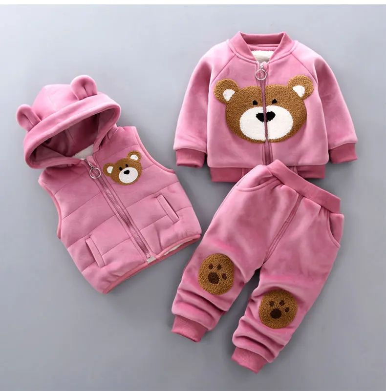 3PCS Winter Autumn Toddler Baby Boys Girls Clothes Baby Sweaters Coat +Pants +Hooded Vest Outfit Set Infant Warm Clothing Suits BC11