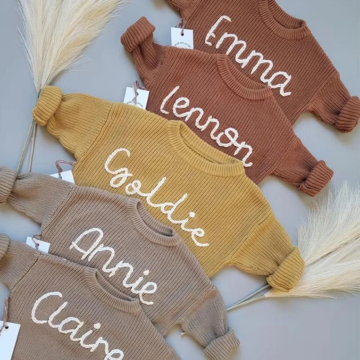 Personalized Knit Sweater for Babies, Classic Collection,Made with 100% Cotton, Embroidered Name Sweater for Baby Christmas Gift BC24A