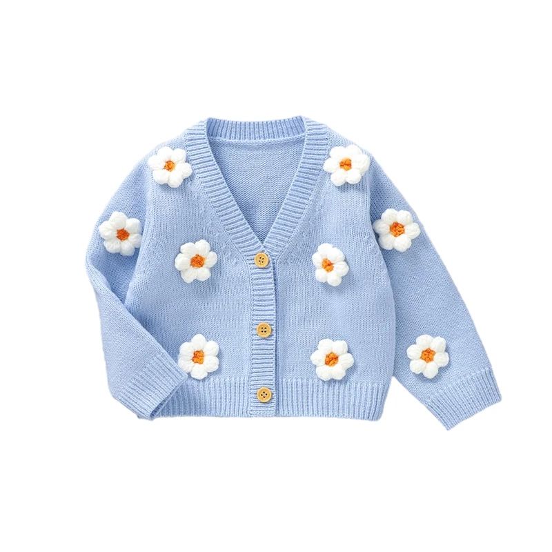 0-36M Infant Girl Sweater Cardigan Long Sleeve V Neck Button Closure Flower Winter Warm Knit Sweater For Baby Girls BC01