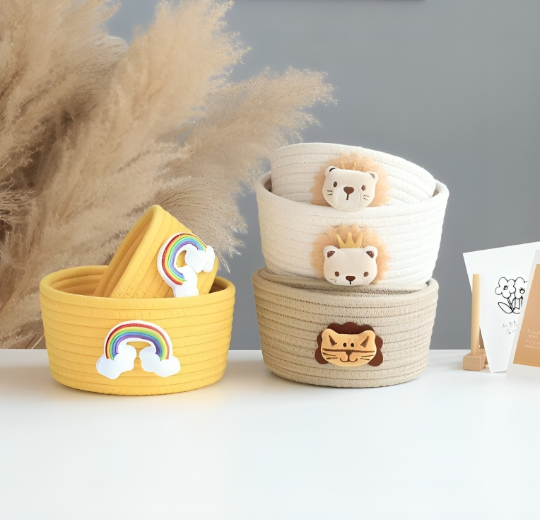 Cartoon Animals Hand Woven Storage Basket Kids Toys Desktop Organizer Sundries Storage Box Laundry Baskets storage box BB03