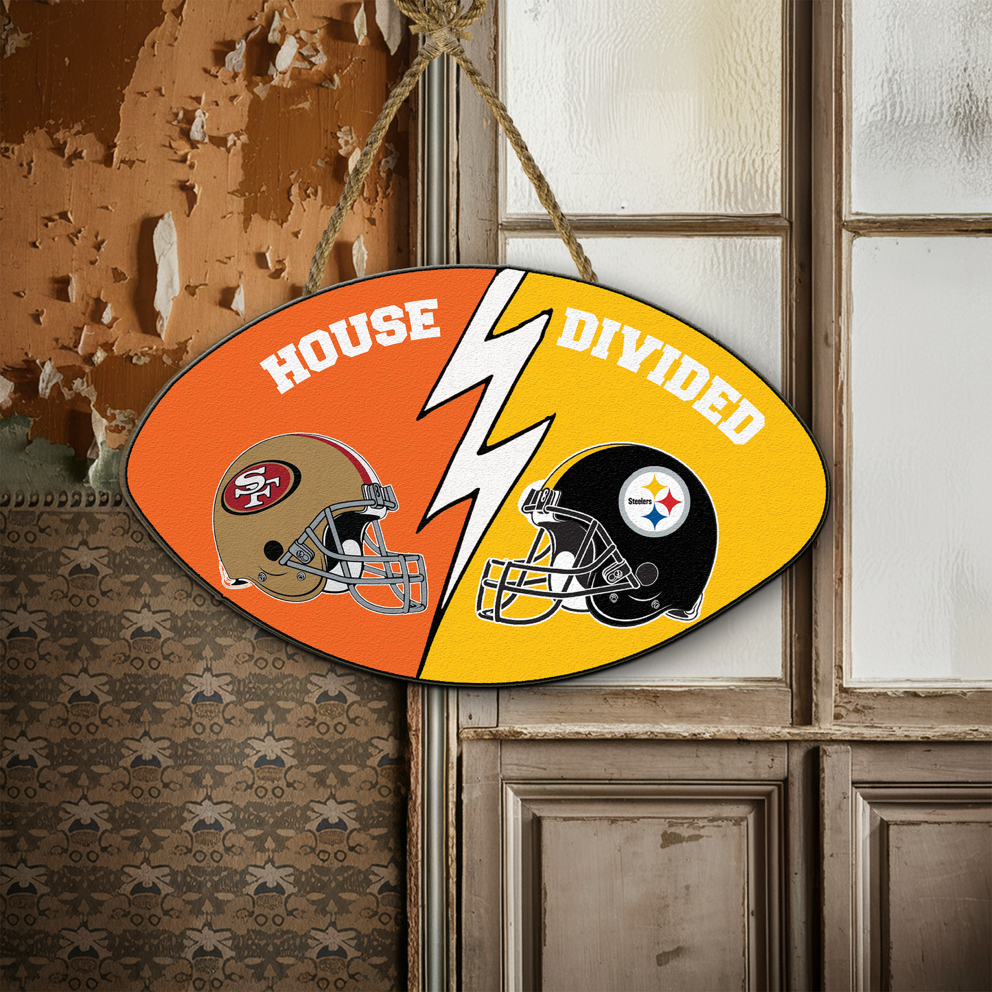 House Divided NFL Football Custom team wooden sign, Football Season Welcome Sign