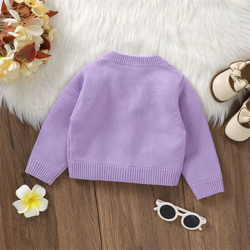 0-36M Infant Girl Sweater Cardigan Long Sleeve V Neck Button Closure Flower Winter Warm Knit Sweater For Baby Girls BC01