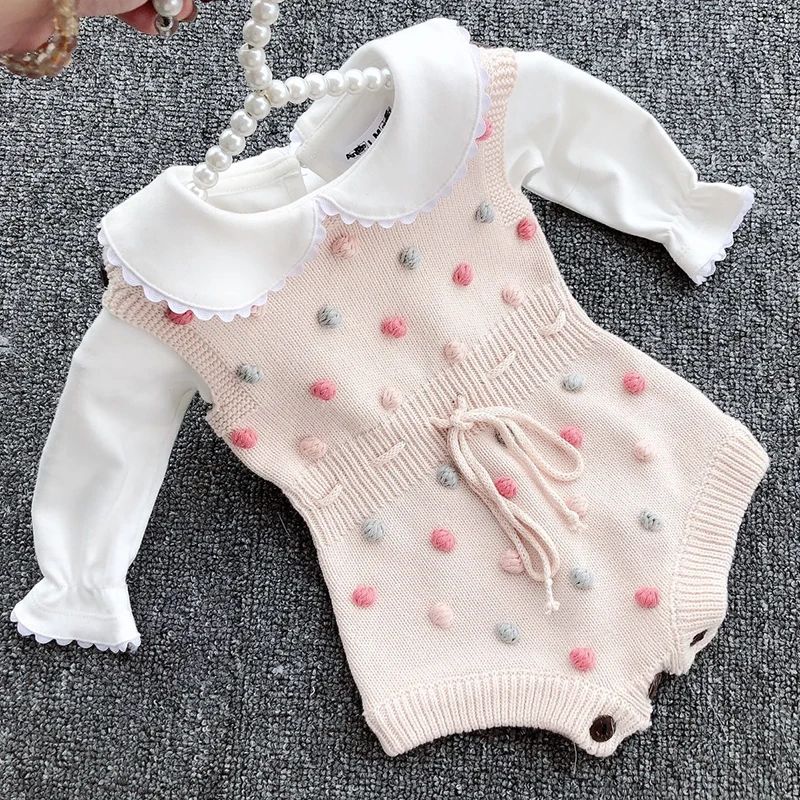 Newborn Baby Rompers 0-24M Knitted Baby Clothes Handmade Pompom Knit Baby Girl Romper Cotton Infant Baby Boys Jumpsuit Overalls BC20A