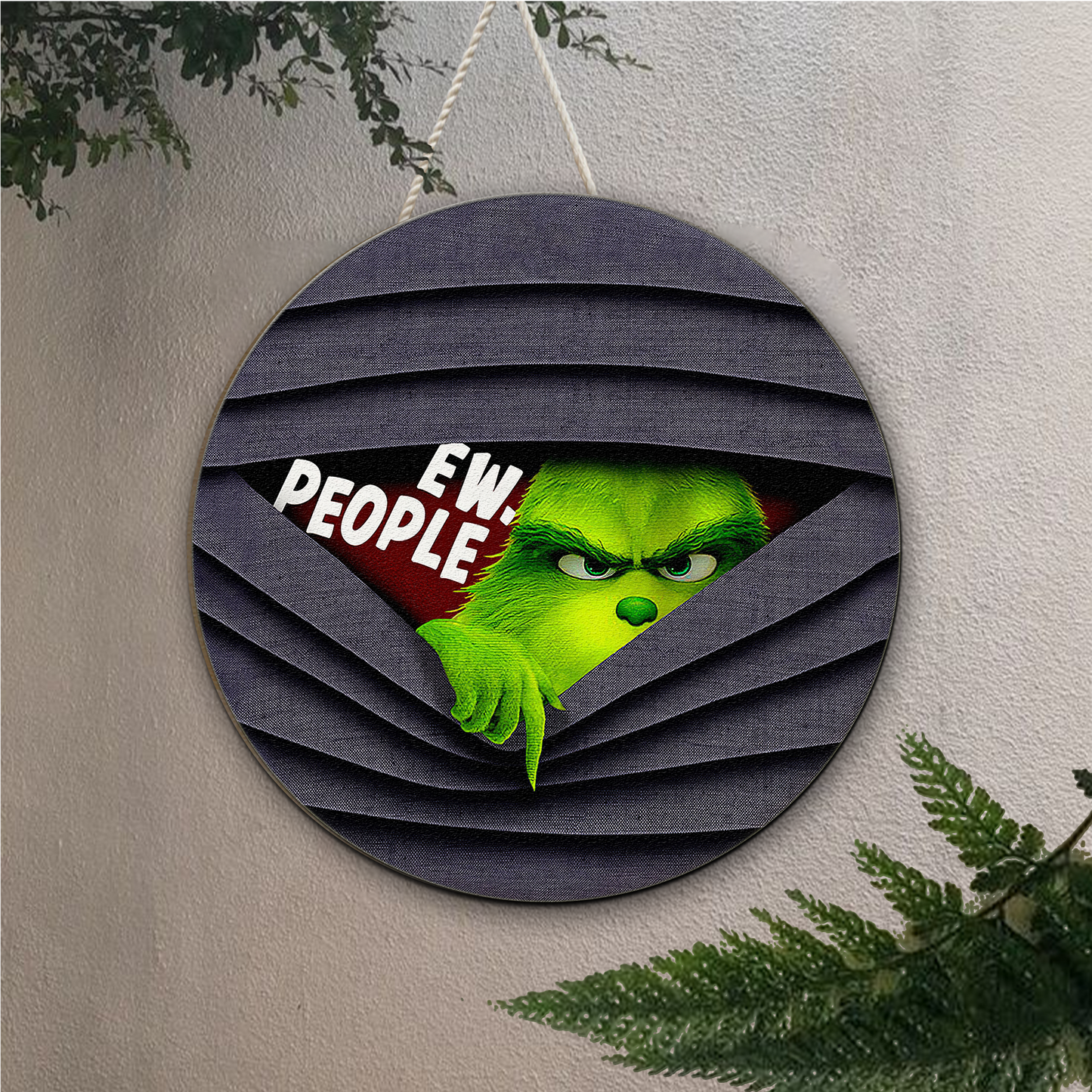 Merry Grinchmas Ew People Christmas Decor Welcome Sign, Grinch Face Christmas Wooden Sign