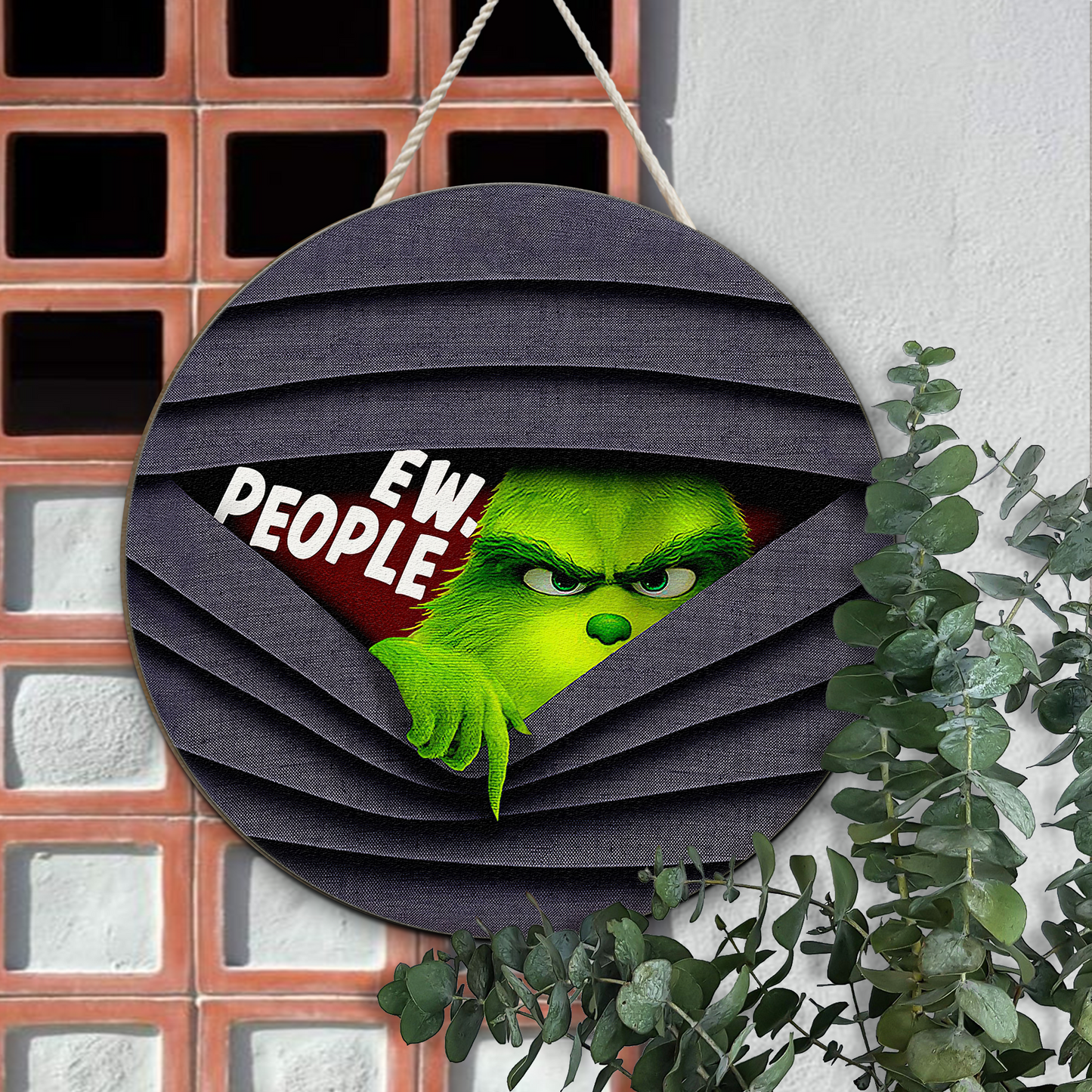 Merry Grinchmas Ew People Christmas Decor Welcome Sign, Grinch Face Christmas Wooden Sign