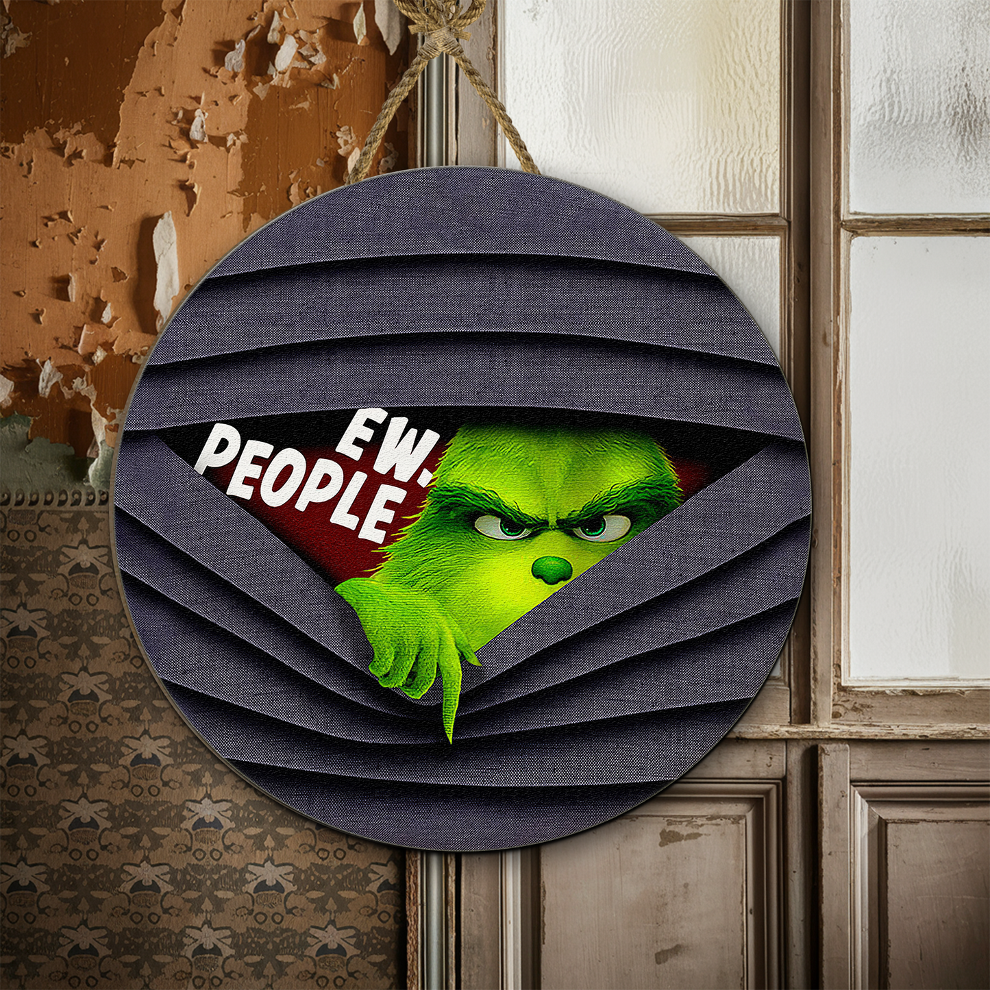 Merry Grinchmas Ew People Christmas Decor Welcome Sign, Grinch Face Christmas Wooden Sign