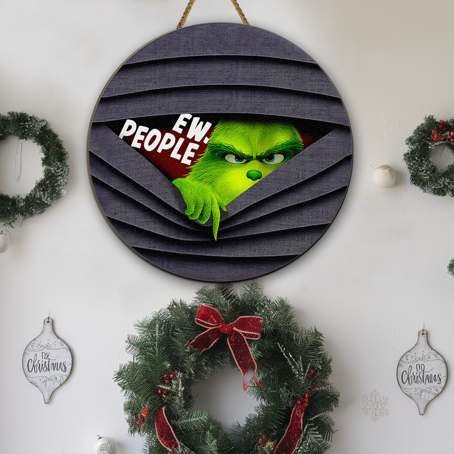 Merry Grinchmas Ew People Christmas Decor Welcome Sign, Grinch Face Christmas Wooden Sign