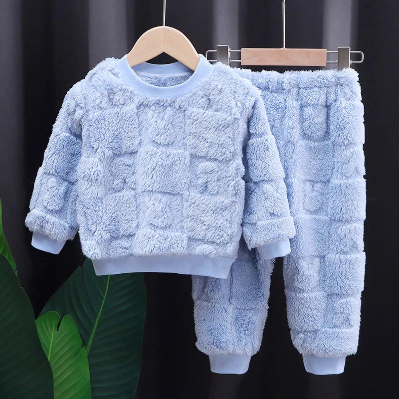 Two-piece Autumn Winter Home Sleepwear Set Boys Baby Fleece Warm Outdoor Children Girls Homewear Suits Thickened Ammonia Fabric BC12