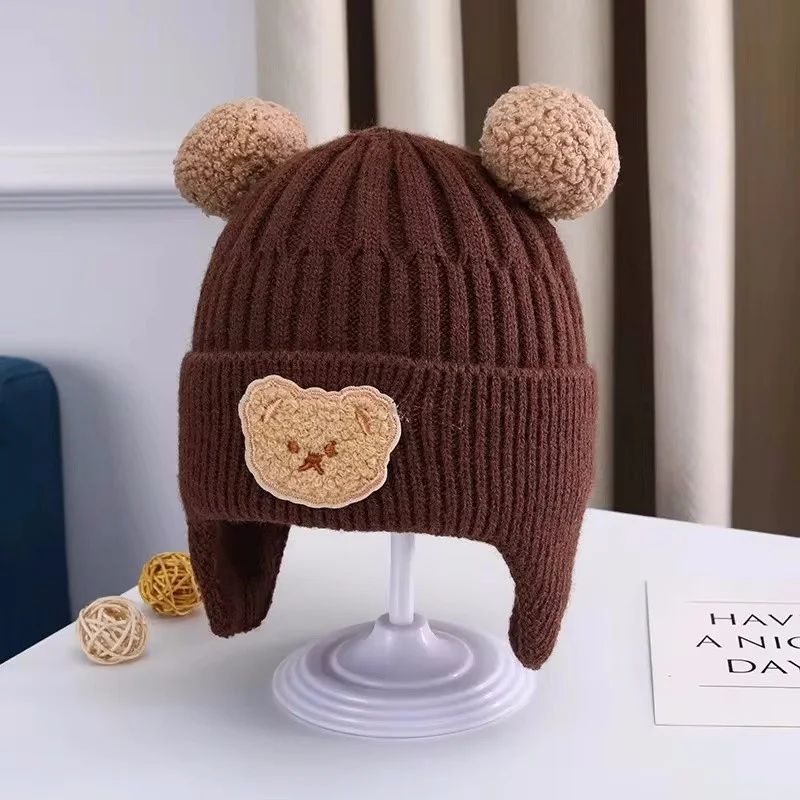 Baby Wool Hat Cute Bear Ear Protection Hat Children Winter Thickened Warm Knitted Korean Version Of The Baby Hat BH04