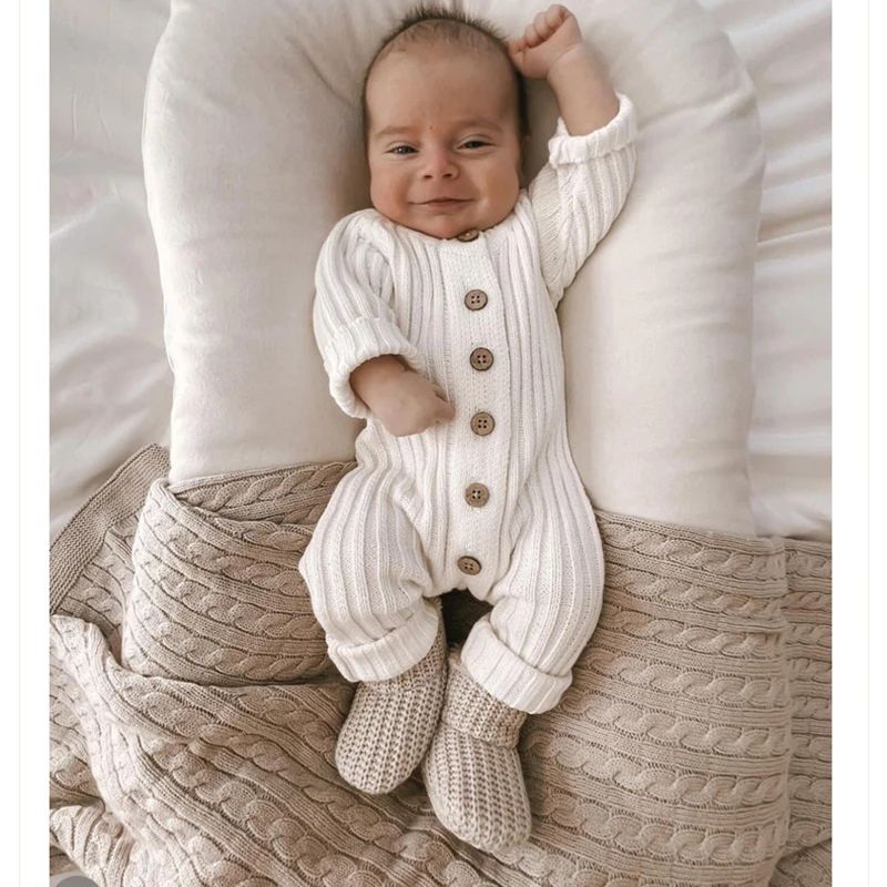 Winter Newborn Knit Romper Baby Boys Girls Knitted Jumpsuit Climbing Suit Children's Solid Color Casual Baby Girls Soft Clothes BC21A