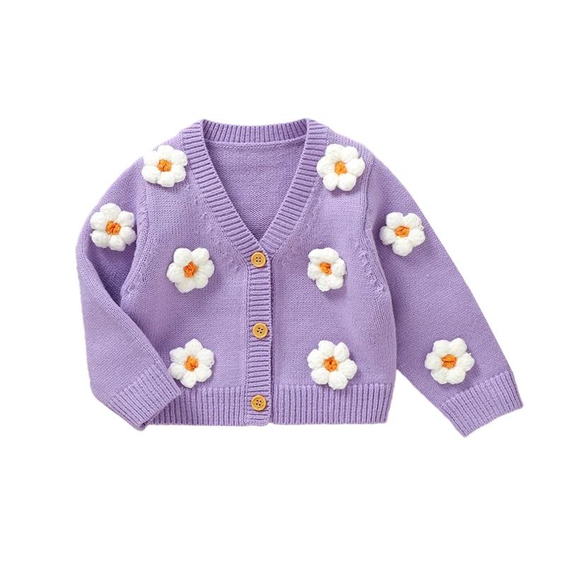 0-36M Infant Girl Sweater Cardigan Long Sleeve V Neck Button Closure Flower Winter Warm Knit Sweater For Baby Girls BC01