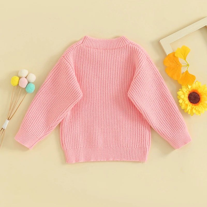 Newborn Baby Girl First Birthday Sweater Casual Long Sleeve Letter Embroidery Ribbed Knit Pullover Sweater Toddler Clothes BC019