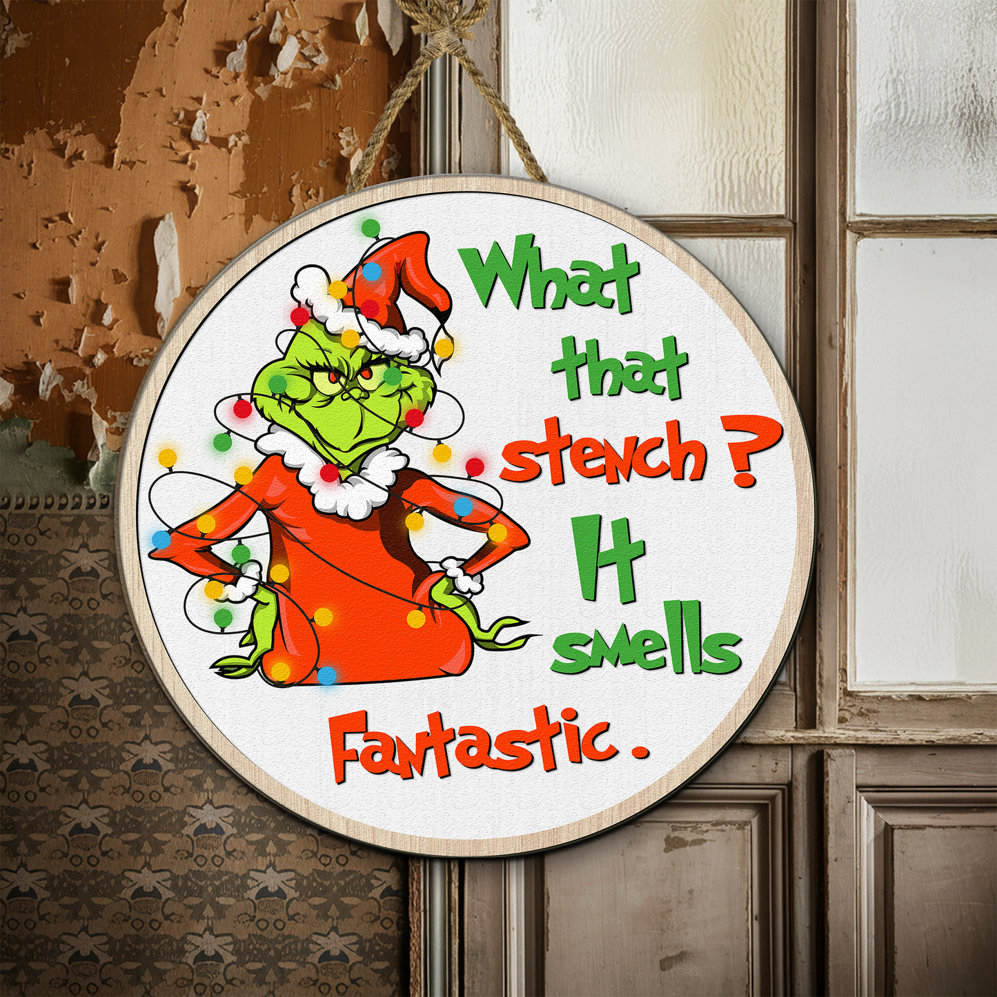 What that stench Grinchmas Wooden Sign, It smell Fantastic Grinch Face Christmas Decor