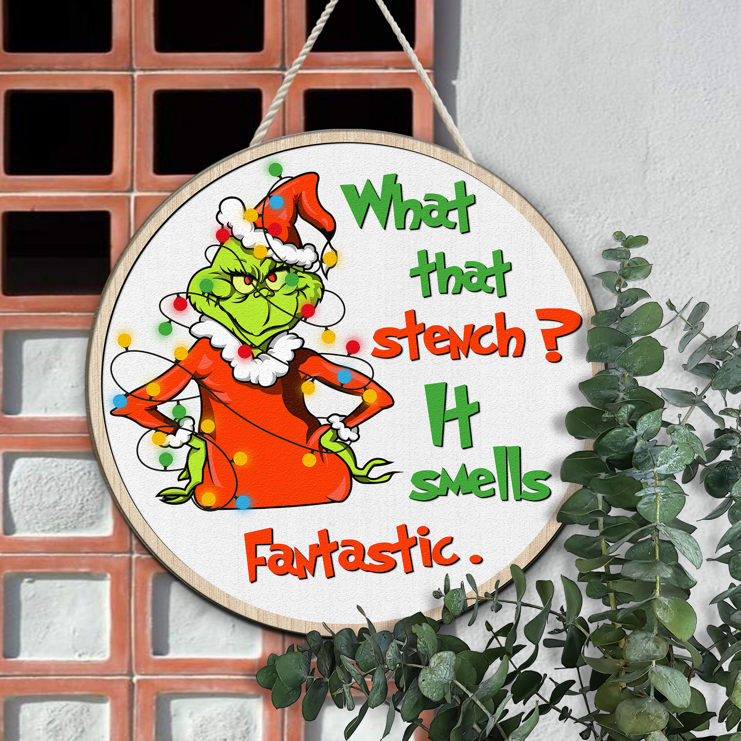 What that stench Grinchmas Wooden Sign, It smell Fantastic Grinch Face Christmas Decor