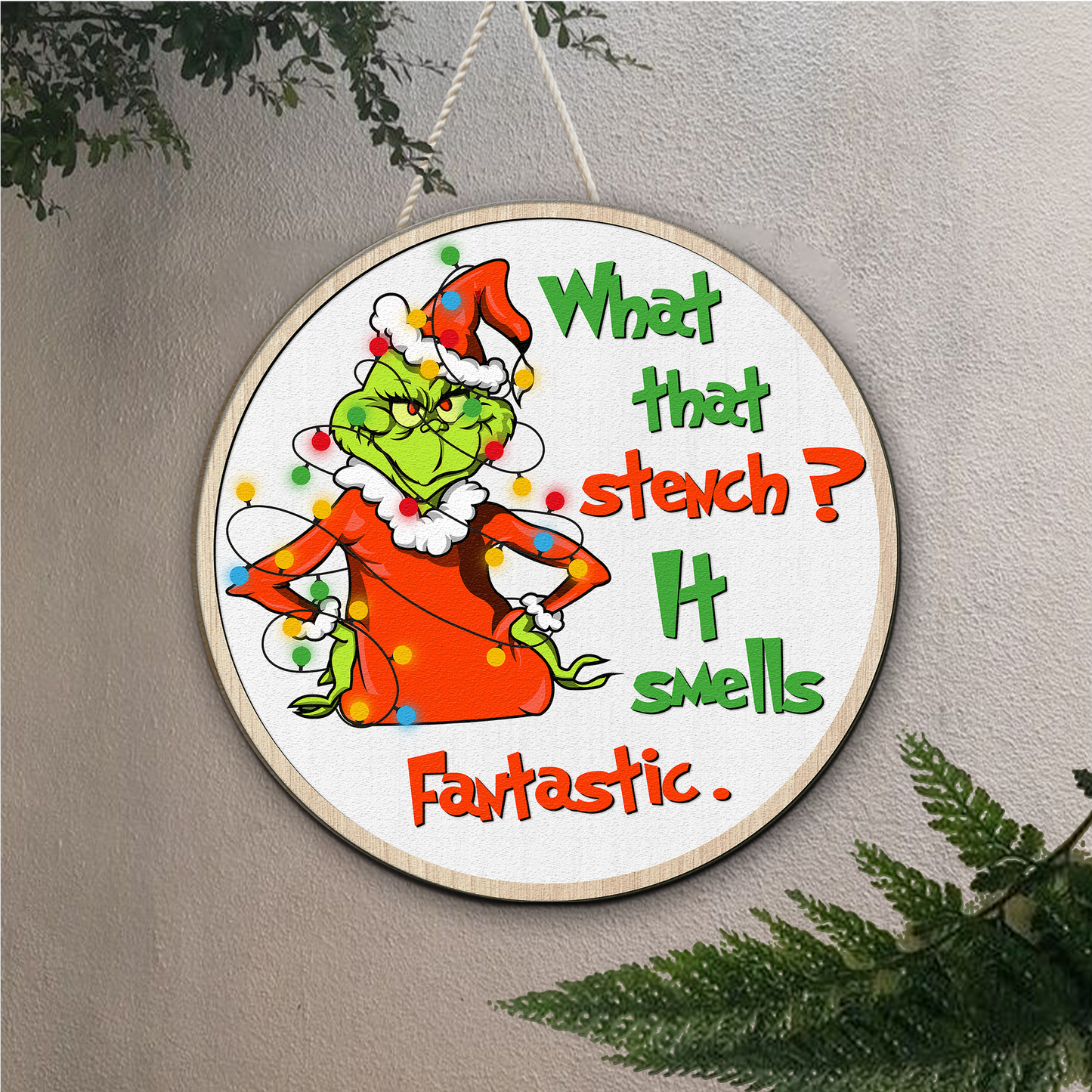 What that stench Grinchmas Wooden Sign, It smell Fantastic Grinch Face Christmas Decor