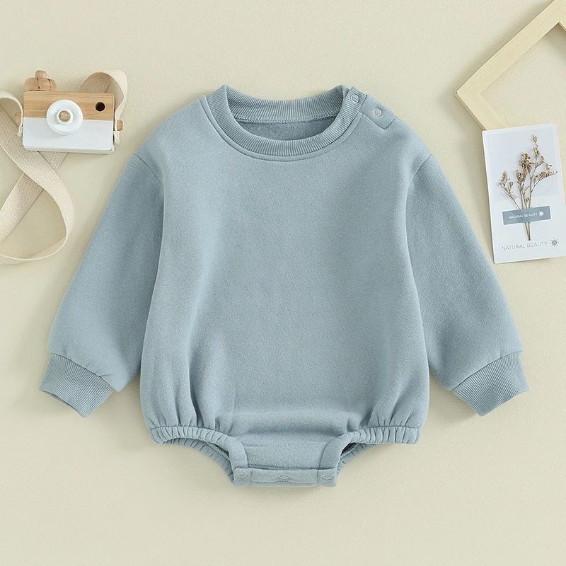 0-18months Baby Fall Autumn Fleece Jumpsuit Solid Color Round Neck Long Sleeve Sweatshirt Romper For Toddler Boys And Girls BC05