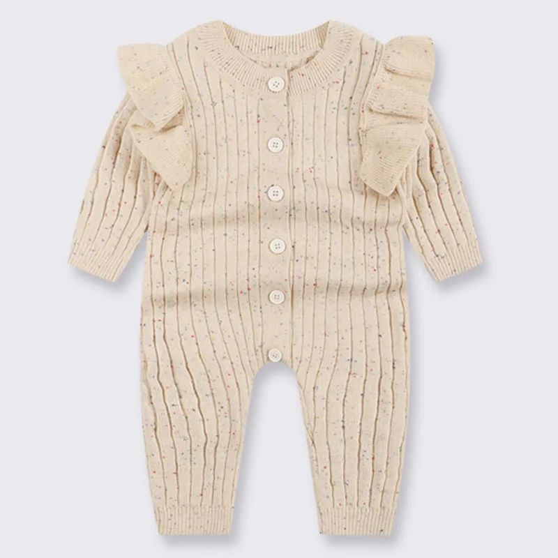 Baby 0-24M Winter Fall Baby Romper Newborn Infant Baby Boy Girl Knit Clothes Warm Long Sleeve Ruffle Jumpsuit Soft Kint Clothing BC22A