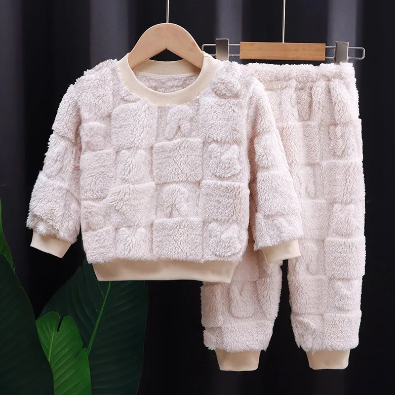 Two-piece Autumn Winter Home Sleepwear Set Boys Baby Fleece Warm Outdoor Children Girls Homewear Suits Thickened Ammonia Fabric BC12