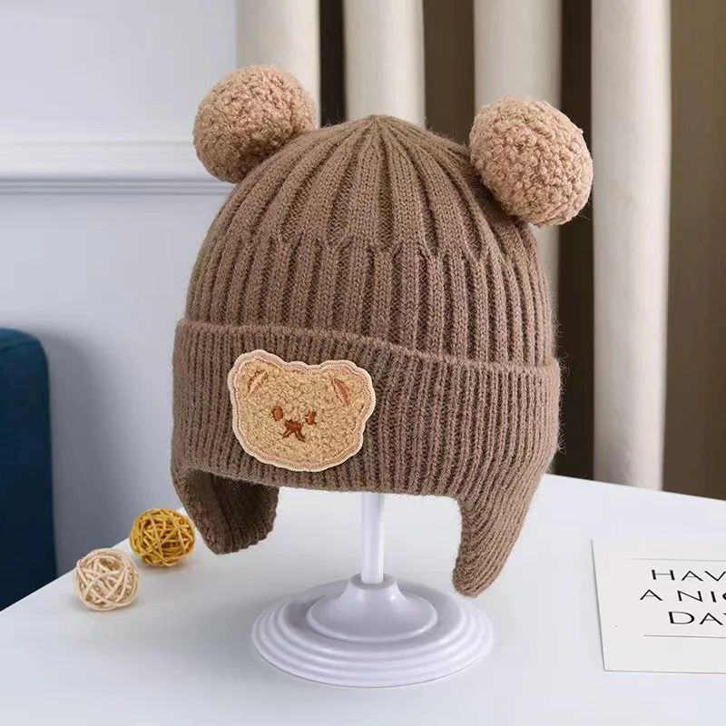 Baby Wool Hat Cute Bear Ear Protection Hat Children Winter Thickened Warm Knitted Korean Version Of The Baby Hat BH04