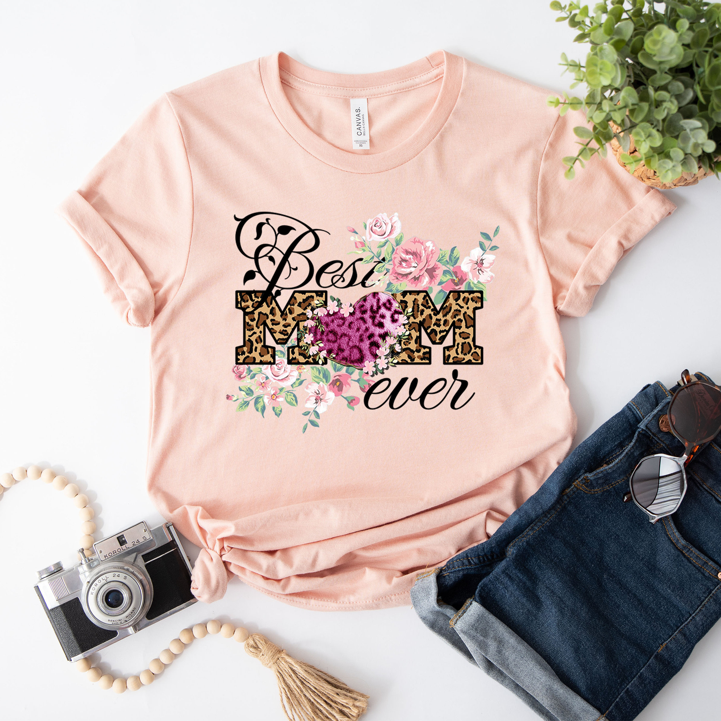 Best mom ever Floral T-shirt, Leopard Pattern Happy Mother Day Unisex T-shirt
