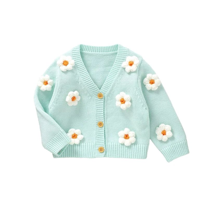 0-36M Infant Girl Sweater Cardigan Long Sleeve V Neck Button Closure Flower Winter Warm Knit Sweater For Baby Girls BC01