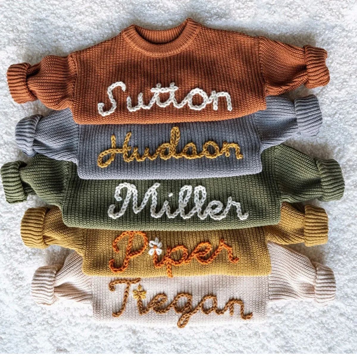 Personalized Knit Sweater for Babies, Classic Collection,Made with 100% Cotton, Embroidered Name Sweater for Baby Christmas Gift BC24A