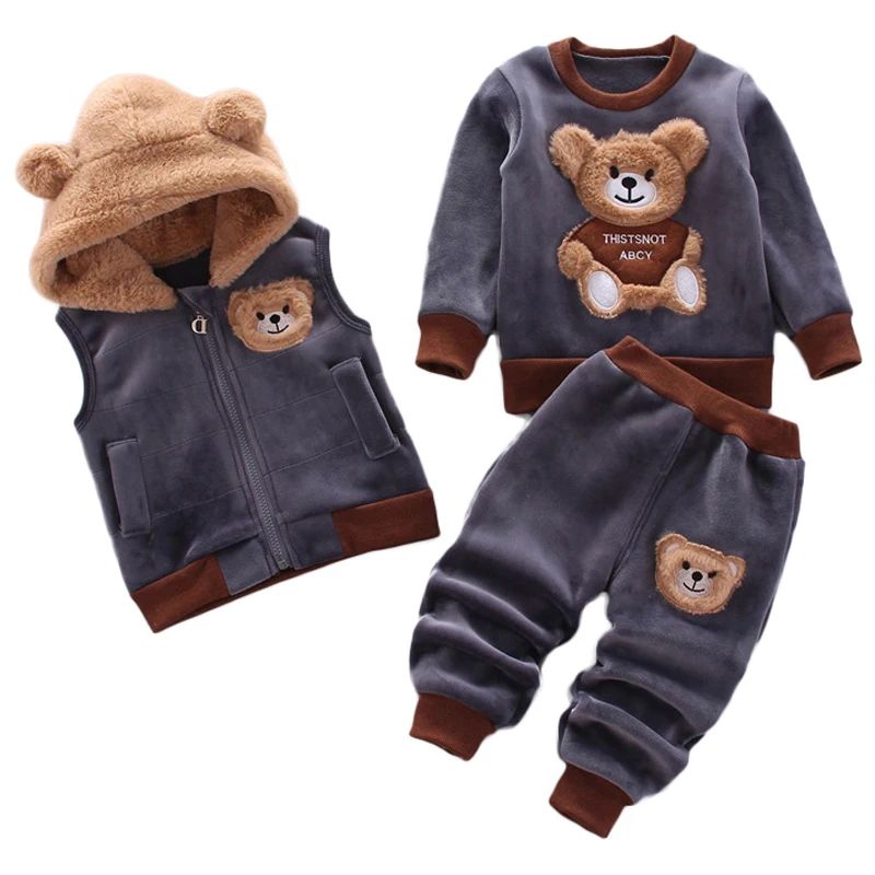 3PCS Winter Autumn Toddler Baby Boys Girls Clothes Baby Sweaters Coat +Pants +Hooded Vest Outfit Set Infant Warm Clothing Suits BC11