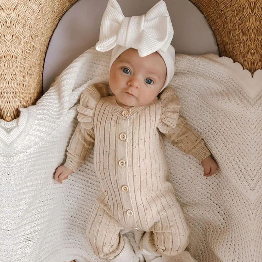 Baby 0-24M Winter Fall Baby Romper Newborn Infant Baby Boy Girl Knit Clothes Warm Long Sleeve Ruffle Jumpsuit Soft Kint Clothing BC22A