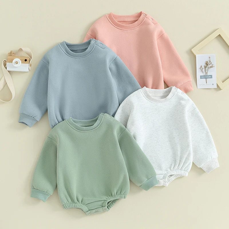 0-18months Baby Fall Autumn Fleece Jumpsuit Solid Color Round Neck Long Sleeve Sweatshirt Romper For Toddler Boys And Girls BC05