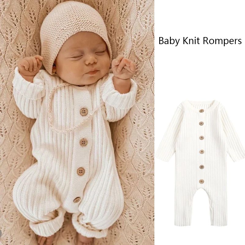 Winter Newborn Knit Romper Baby Boys Girls Knitted Jumpsuit Climbing Suit Children's Solid Color Casual Baby Girls Soft Clothes BC21A