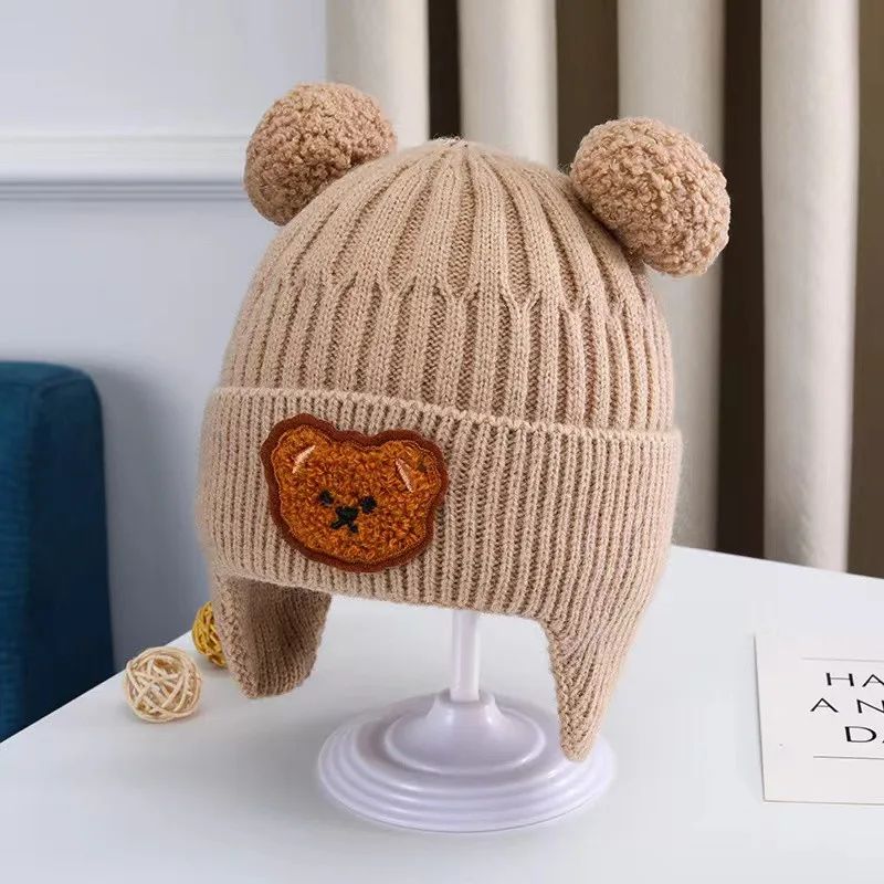 Baby Wool Hat Cute Bear Ear Protection Hat Children Winter Thickened Warm Knitted Korean Version Of The Baby Hat BH04