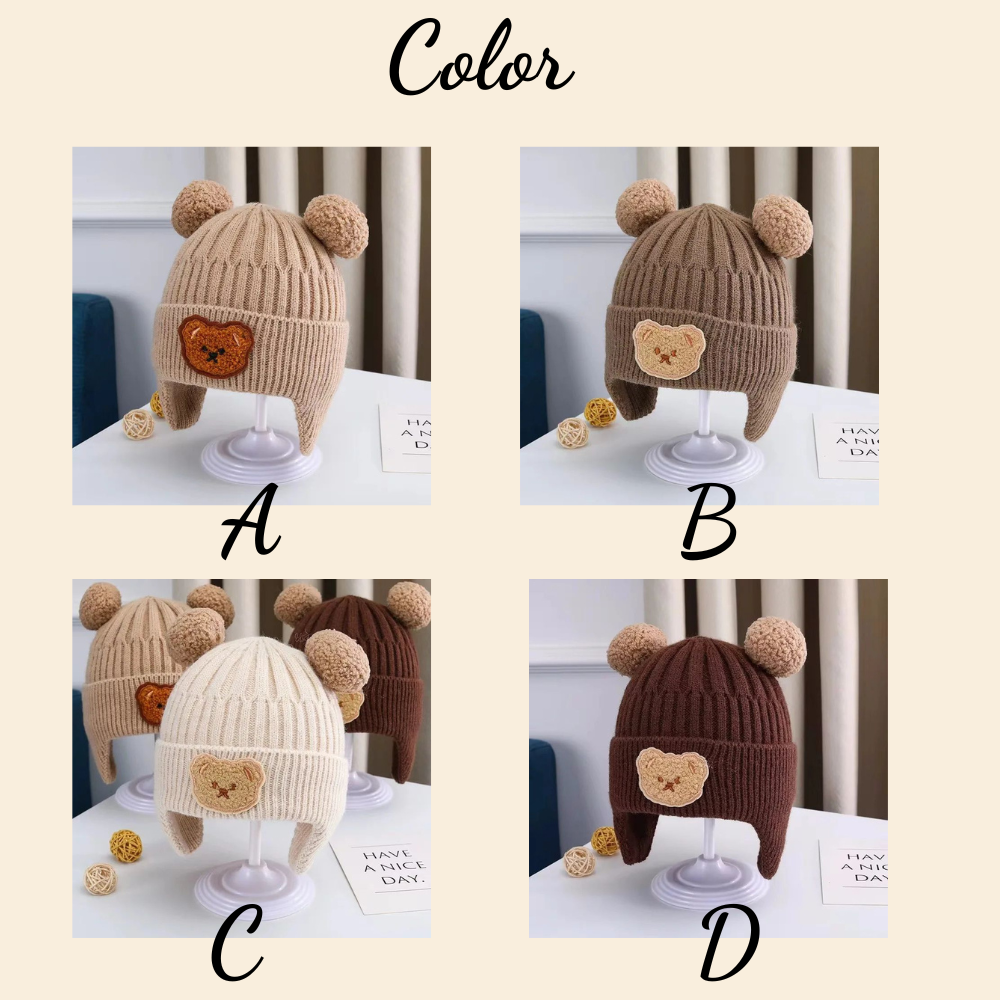 Baby Wool Hat Cute Bear Ear Protection Hat Children Winter Thickened Warm Knitted Korean Version Of The Baby Hat BH04