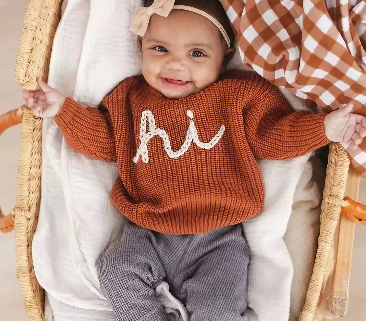 Personalized Knit Sweater for Babies, Classic Collection,Made with 100% Cotton, Embroidered Name Sweater for Baby Christmas Gift BC24A